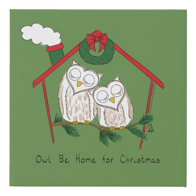 Owl Christmas Cute Funny Holiday Faux Canvas Print (Front)