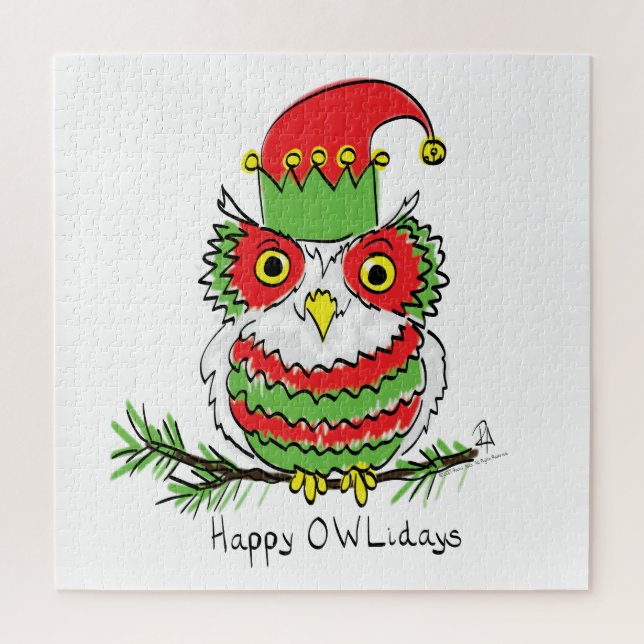 Owl Christmas Cute Funny Holiday Jigsaw Puzzle (Vertical)