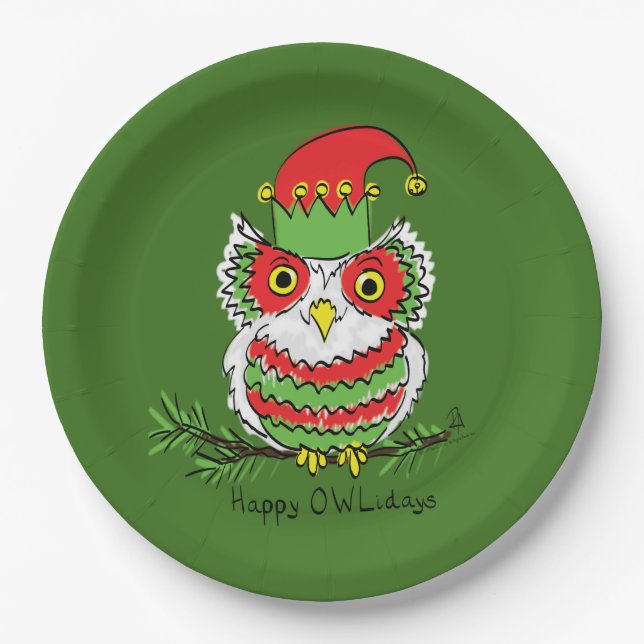 Owl Christmas Cute Funny Holiday Kids Paper Plates (Front)