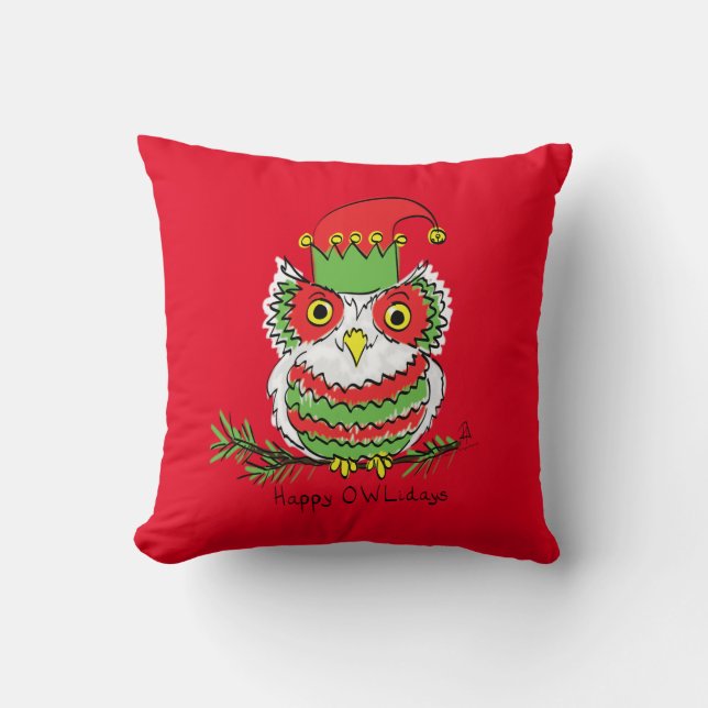 Owl Christmas Cute Funny Holiday Kids Throw Pillow (Front)
