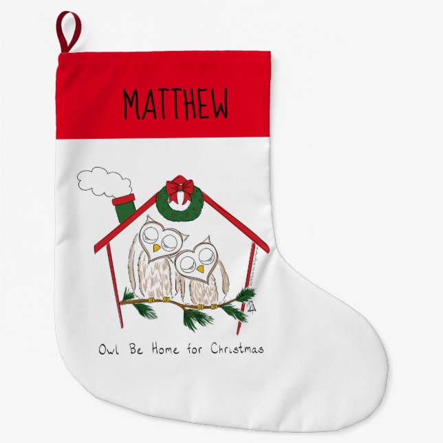 Owl Christmas Cute Funny Holiday Large Christmas Stocking (Front)