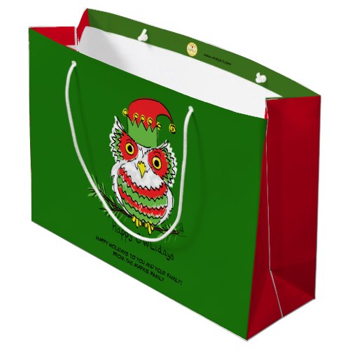 Owl Christmas Cute Funny Holiday Large Gift Bag