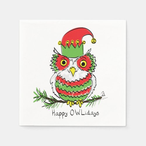 Owl Christmas Cute Funny Holiday Napkins