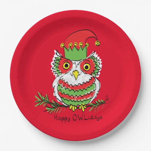 Owl Christmas Cute Funny Holiday Paper Plates (Front)