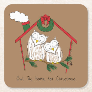 Owl Christmas Cute Funny Holiday Square Paper Coaster