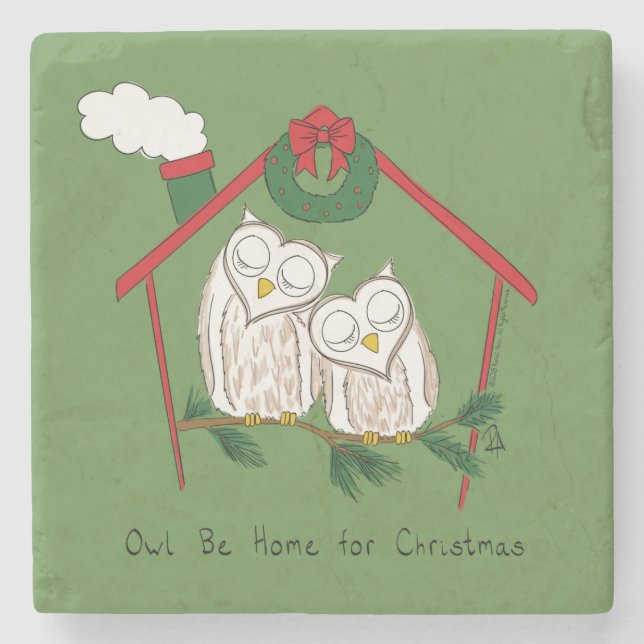 Owl Christmas Cute Funny Holiday Stone Coaster (Front)