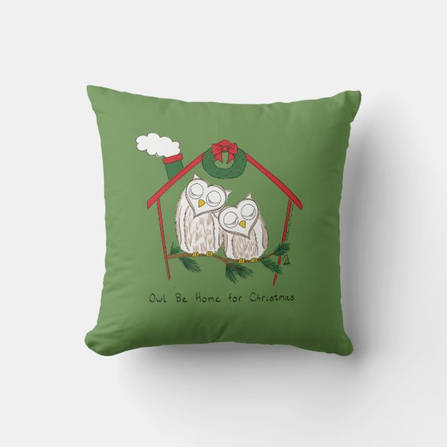 Owl Christmas Cute Funny Holiday Throw Pillow (Front)