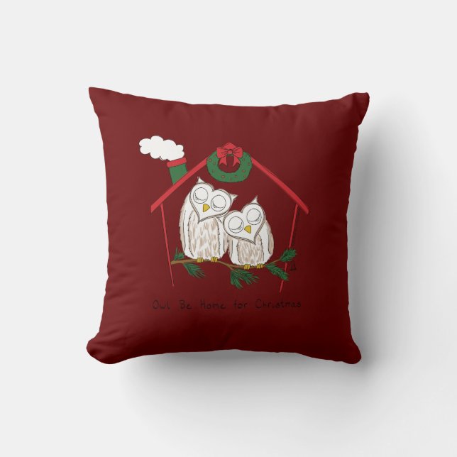 Owl Christmas Cute Funny Holiday Throw Pillow (Front)
