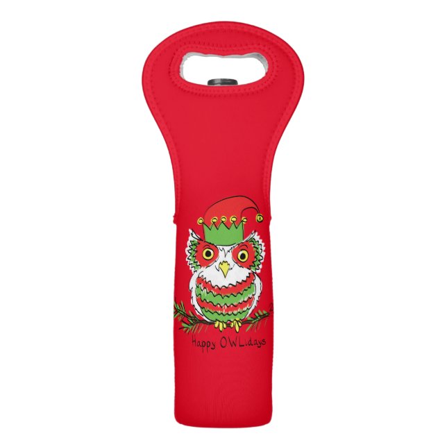 Owl Christmas Cute Funny Holiday Wine Bag (Front)