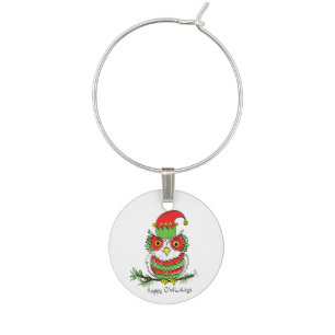 Owl Christmas Cute Funny Holiday Wine Charm