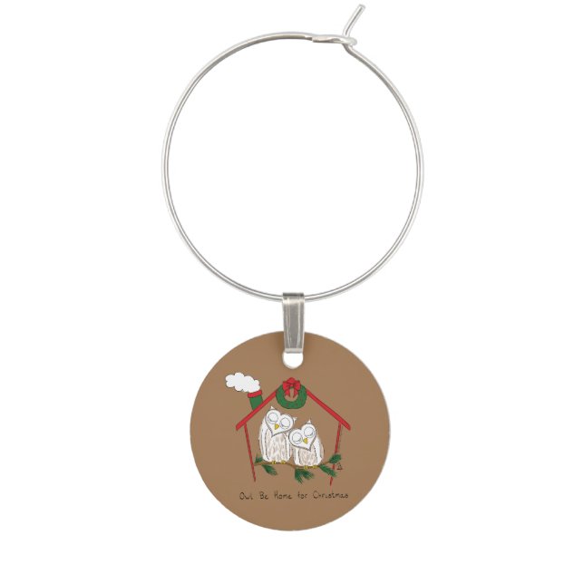 Owl Christmas Cute Funny Holiday Wine Charm (Front)