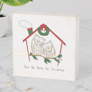Owl Christmas Cute Funny Holiday Wooden Box Sign