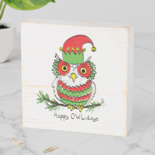 Owl Christmas Cute Funny Holiday Wooden Box Sign