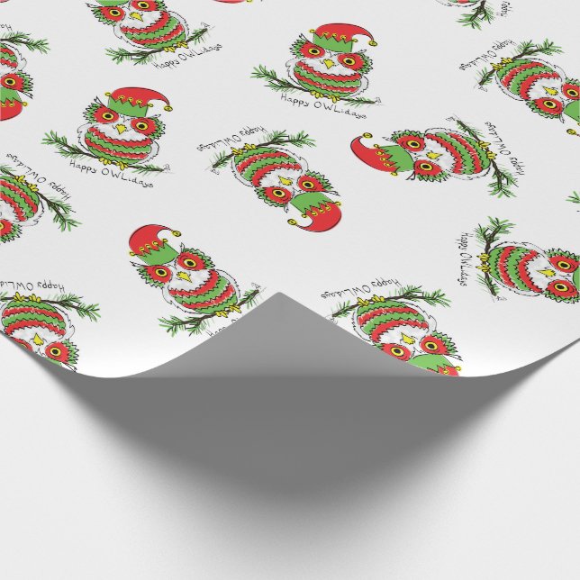 Owl Christmas Cute Funny Holiday Wrapping Paper (Corner)