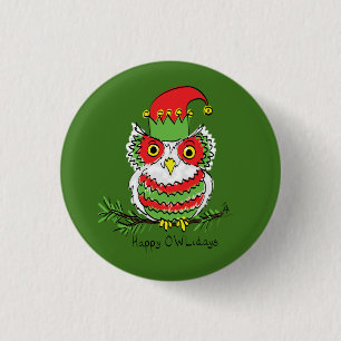 Owl Christmas Cute Funny Kids Button