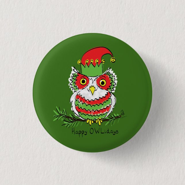 Owl Christmas Cute Funny Kids Button (Front)