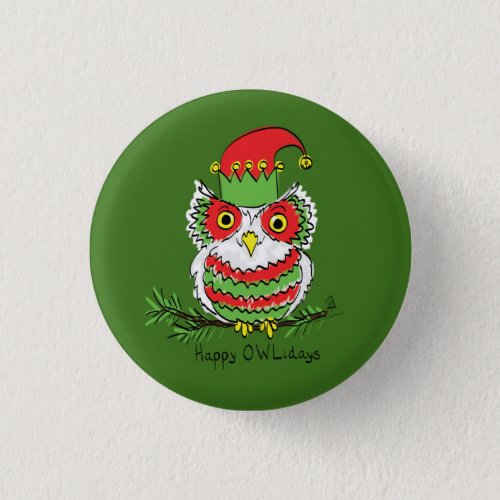 Owl Christmas Cute Funny Kids Button