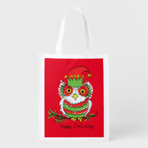Owl Christmas Cute Funny Kids Grocery Bag