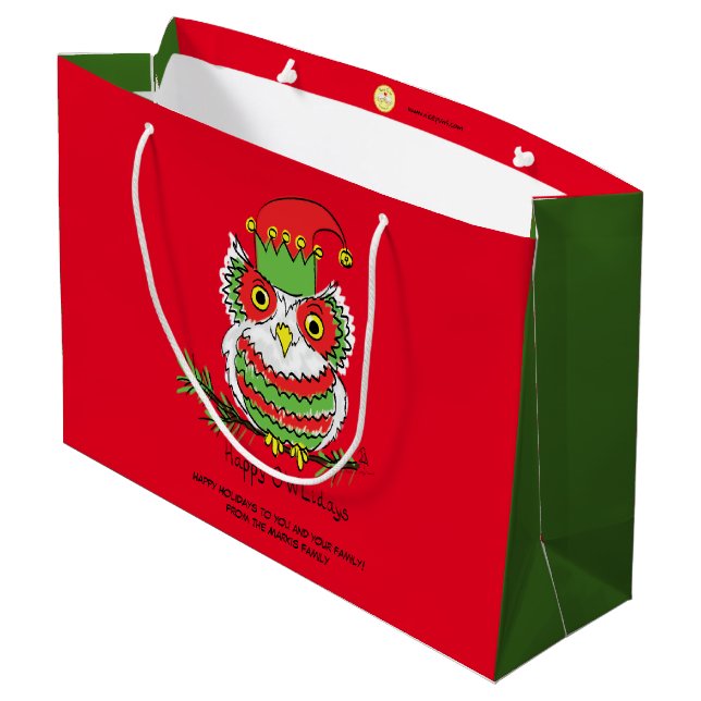 Owl Christmas Cute Funny Kids Large Gift Bag (Back Angled)