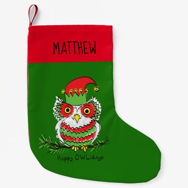 Owl Christmas Cute Funny Kids Small Christmas Stocking (Front)