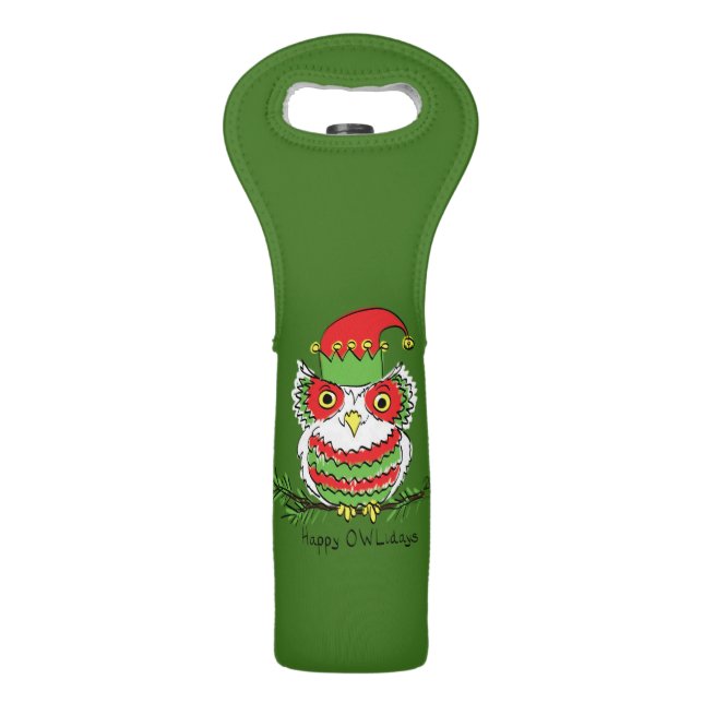 Owl Christmas Cute Funny Kids Wine Bag (Front)