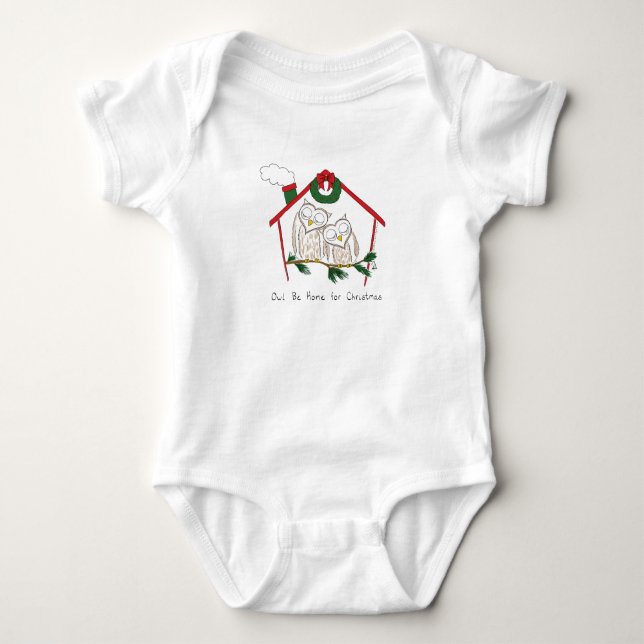 Owl Christmas Cute Kids Baby Bodysuit (Front)