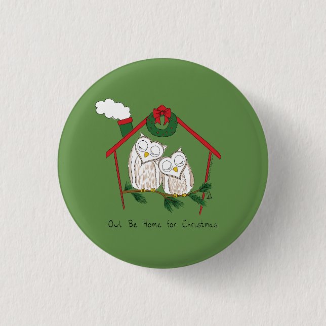 Owl Christmas Cute Kids Button (Front)