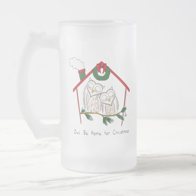 Owl Christmas Cute Kids Frosted Glass Beer Mug (Left)
