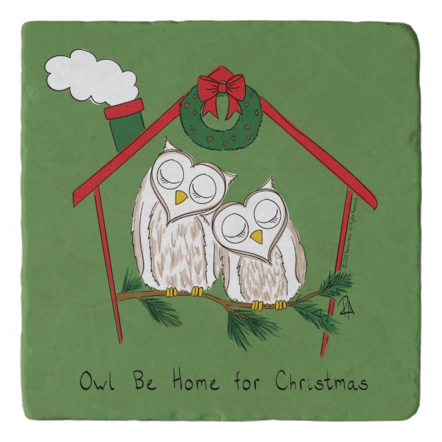 Owl Christmas Cute Kids Trivet (Front)