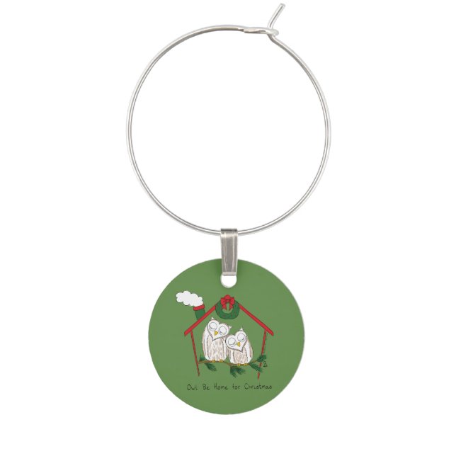 Owl Christmas Cute Kids Wine Charm (Front)