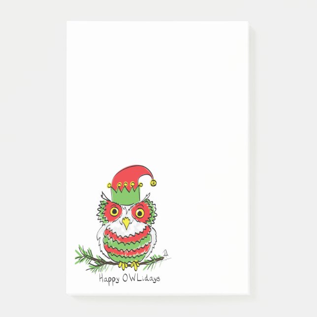 Owl Christmas Funny Cartoon Post-it Notes (Front)