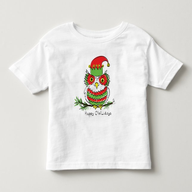 Owl Christmas Funny Cartoon Toddler T-shirt (Front)
