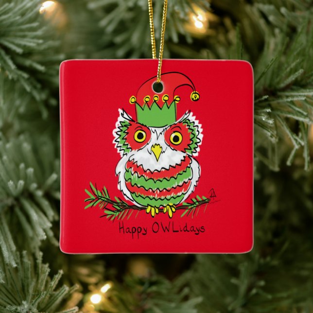 Owl Christmas Funny Ceramic Ornament (Tree)