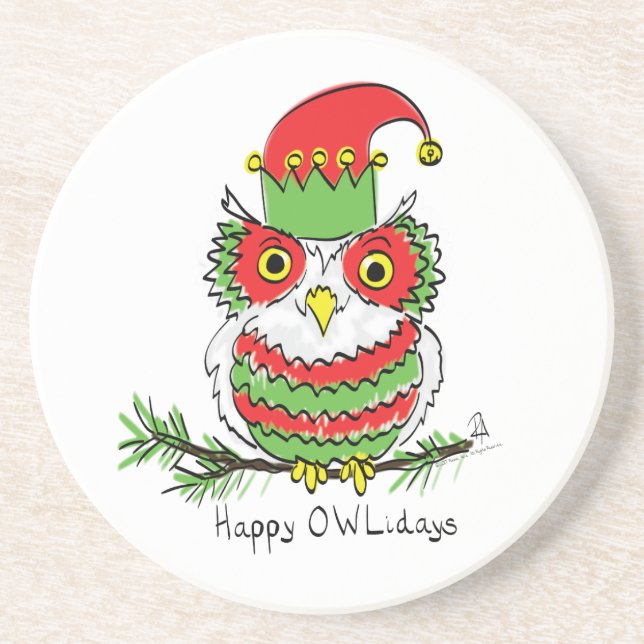 Owl Christmas Funny Coaster (Front)