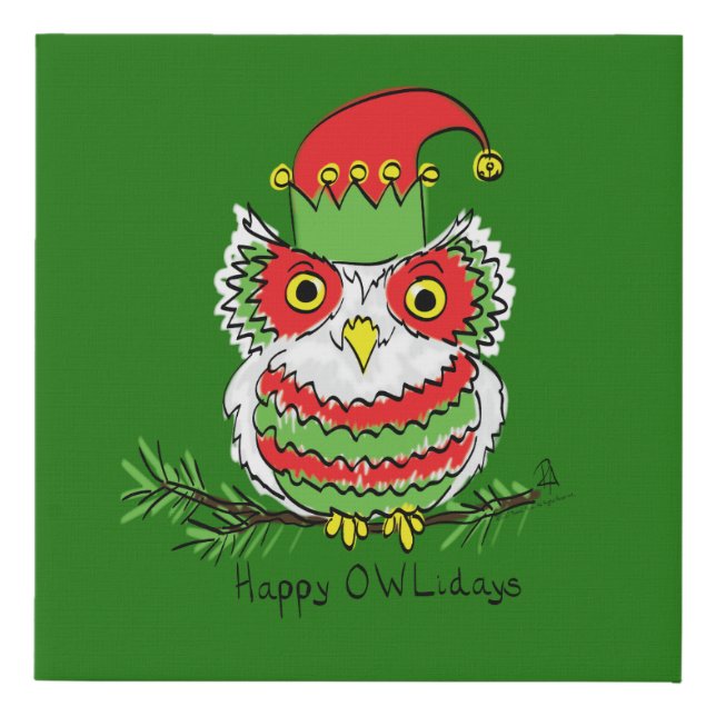 Owl Christmas Funny Faux Canvas Print (Front)