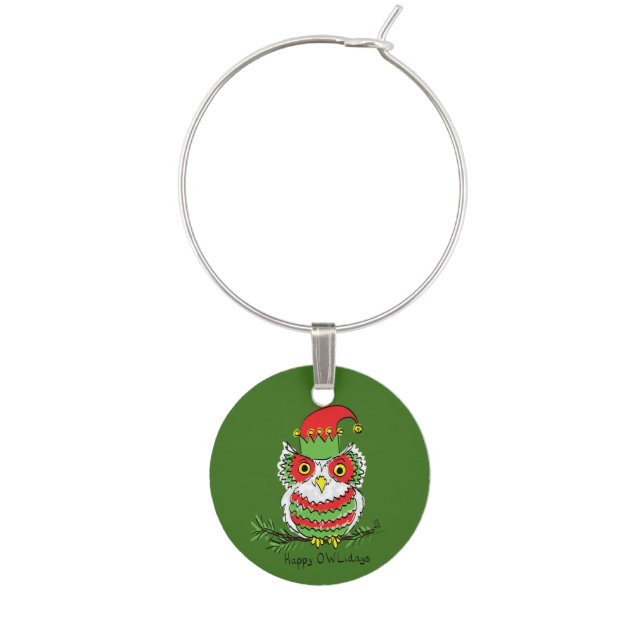 Owl Christmas Funny Wine Charm (Front)