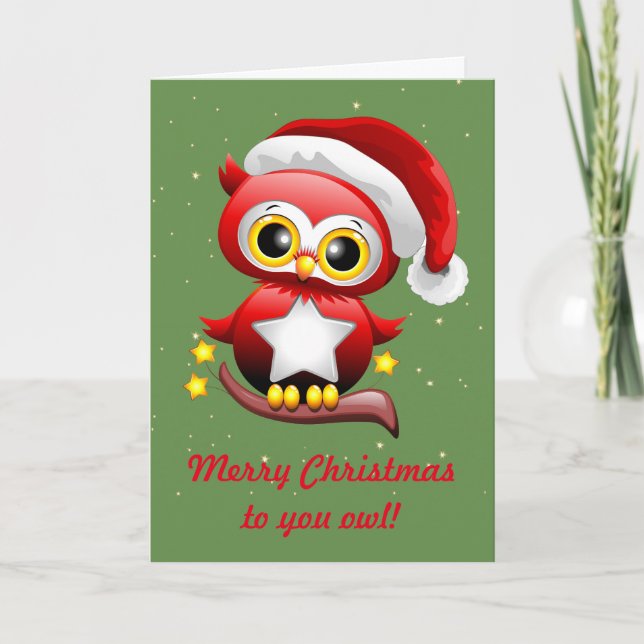 Owl Christmas greetings Holiday Card (Front)