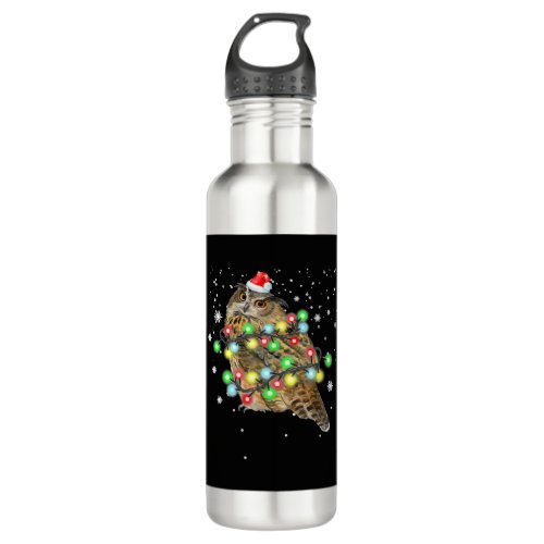 Owl Christmas Lights Funny Xmas Owl Lover Gift Stainless Steel Water Bottle
