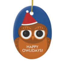 Owl Christmas Santa hat ornament - Happy Owlidays