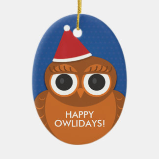 Owl Christmas Santa hat ornament - Happy Owlidays