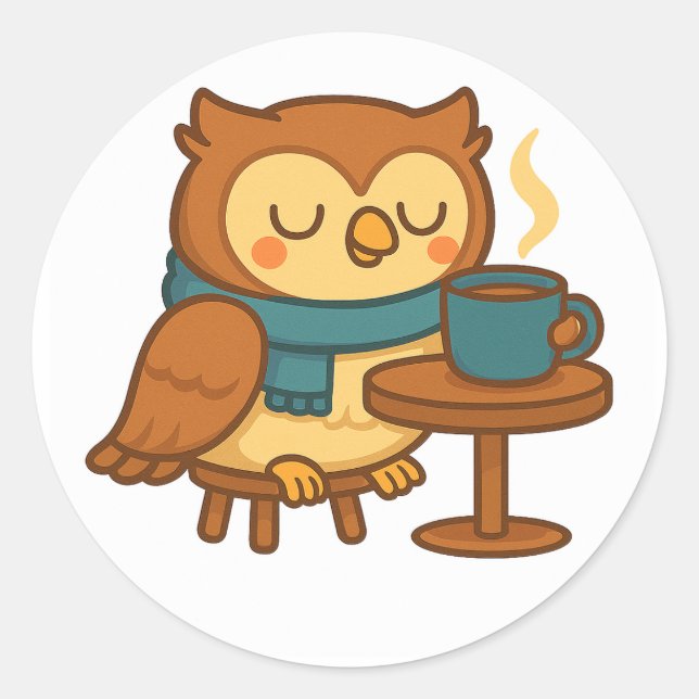 Owl Coffee Break (White Background) Sticker (Front)