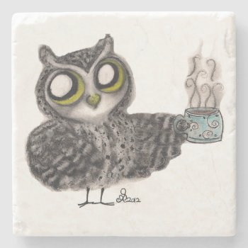 Owl Coffee Stone Coaster by Cobalt_Presents at Zazzle