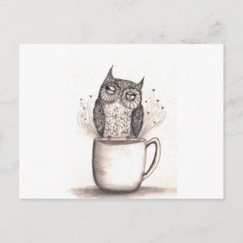Owl Coffee Time Postcard by Cobalt_Presents at Zazzle
