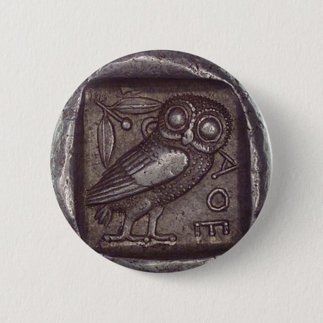Owl Coin Pinback Button (Front)