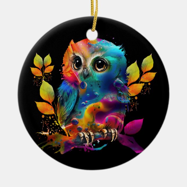 OWL COLORFUL ABSTRACT  CERAMIC ORNAMENT (Front)