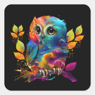 OWL COLORFUL ABSTRACT SQUARE STICKER