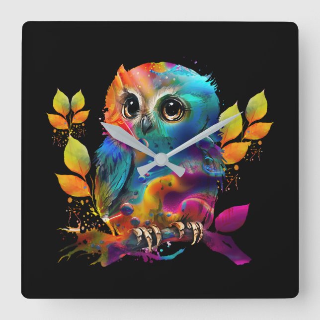 OWL COLORFUL ABSTRACT   SQUARE WALL CLOCK (Front)
