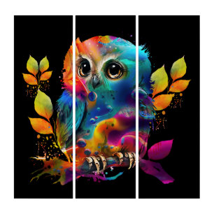 OWL COLORFUL ABSTRACT TRIPTYCH