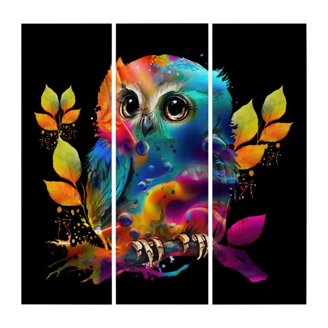 OWL COLORFUL ABSTRACT  TRIPTYCH (Front)