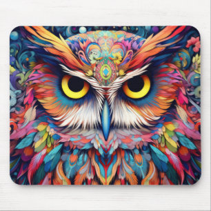Owl Colorful Animal Enchanting Abstract Mouse Pad